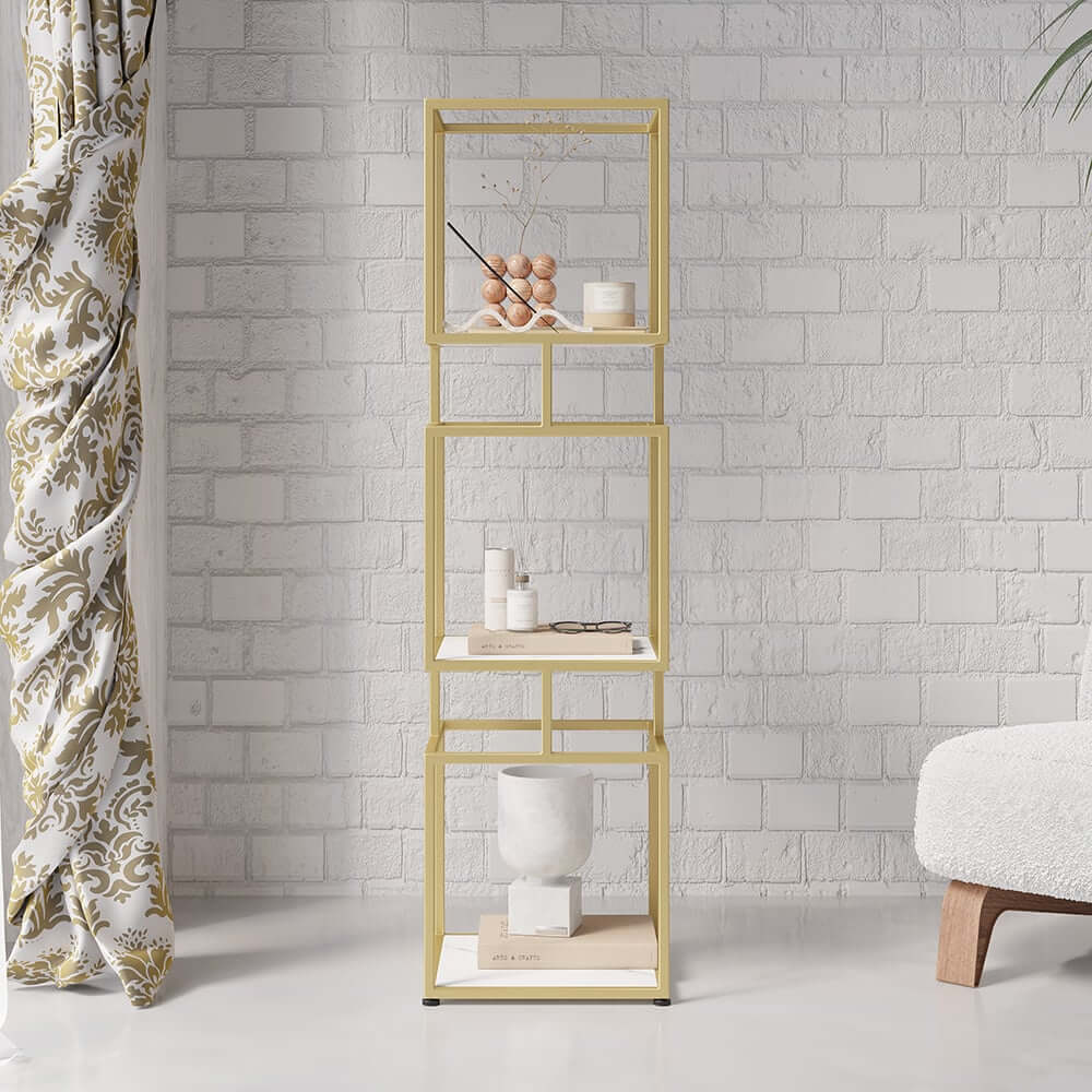Geometric Metal Etagere Bookshelf - Modern Gold & Black Design