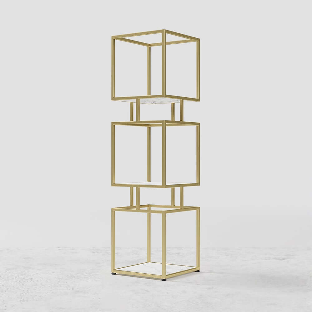 Geometric Metal Etagere Bookshelf - Modern Gold & Black Design