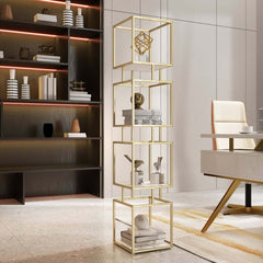 Geometric Metal Etagere Bookshelf - Modern Gold & Black Design