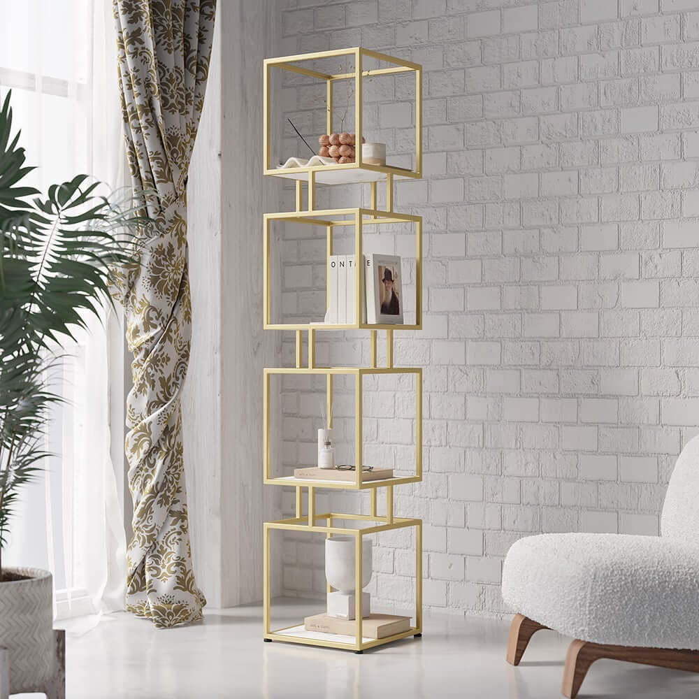 Geometric Metal Etagere Bookshelf - Modern Gold & Black Design Main Product Image