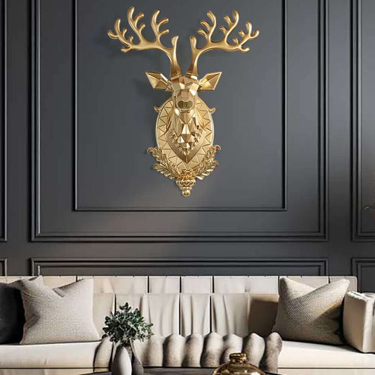 Geometric Resin Deer Head Wall Art – Gold Modern Sculpture
