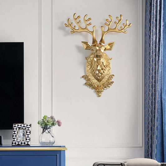 Geometric Resin Deer Head Wall Art – Gold Modern Sculpture Main Product Image