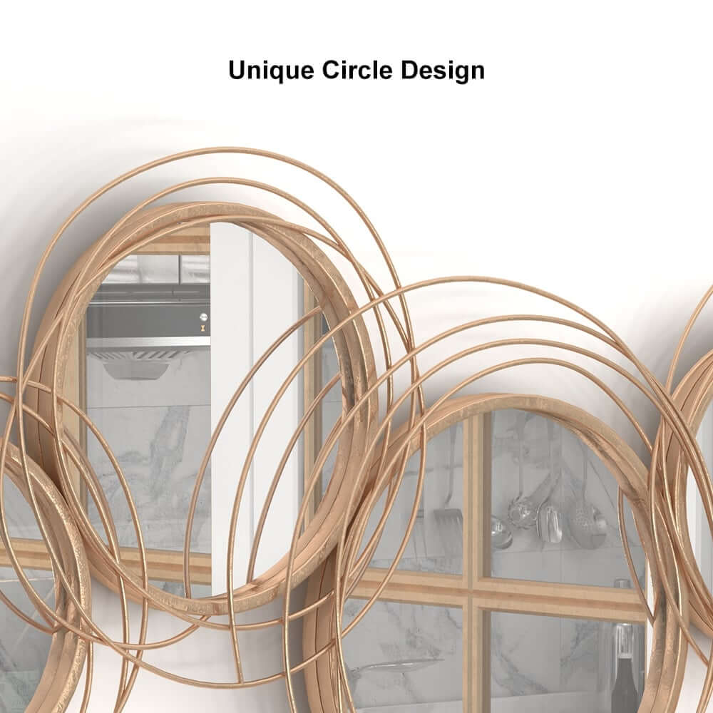Geometric Wall Mirror with Gold Metal Frame and 3D Ring Design