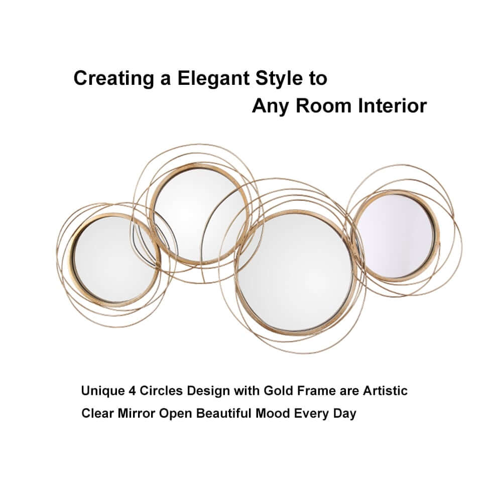 Geometric Wall Mirror with Gold Metal Frame and 3D Ring Design