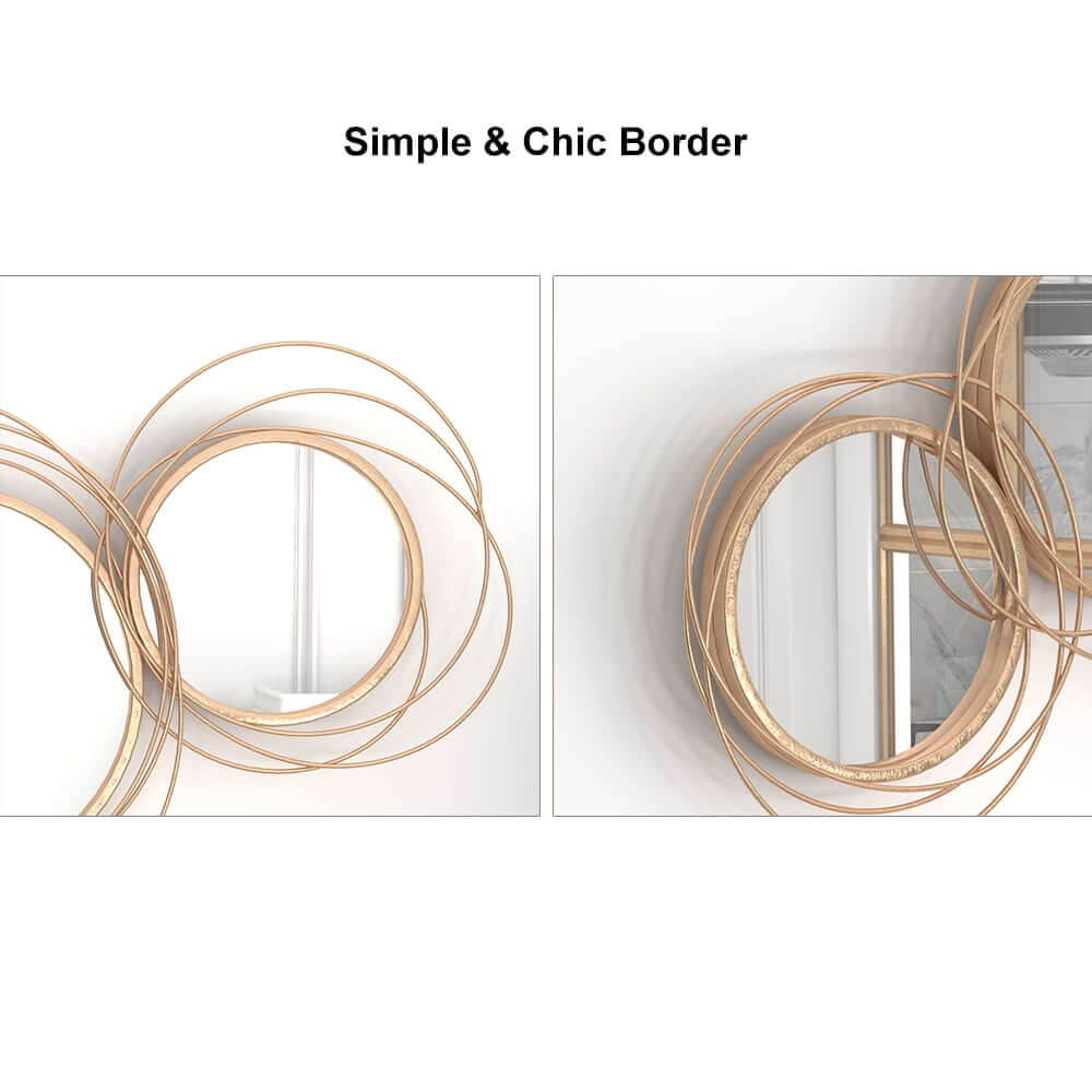 Geometric Wall Mirror with Gold Metal Frame and 3D Ring Design