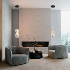 Glam Crystal Pendant Light Fixture with Adjustable LED and Black Finish