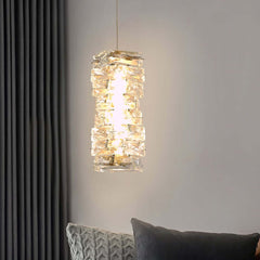 Glam Crystal Pendant Light Fixture with Adjustable LED and Black Finish