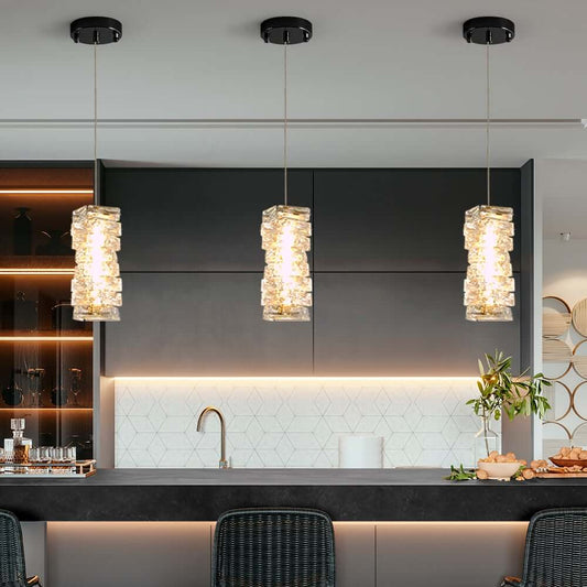 Glam Crystal Pendant Light Fixture with Adjustable LED and Black Finish Main Product Image
