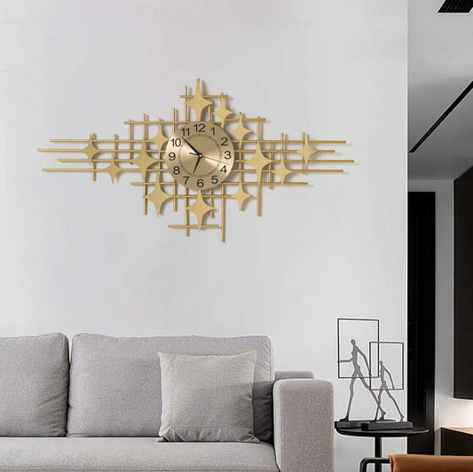 Glam Gold Metal Wall Clock with Quartz Movement and Starburst Design