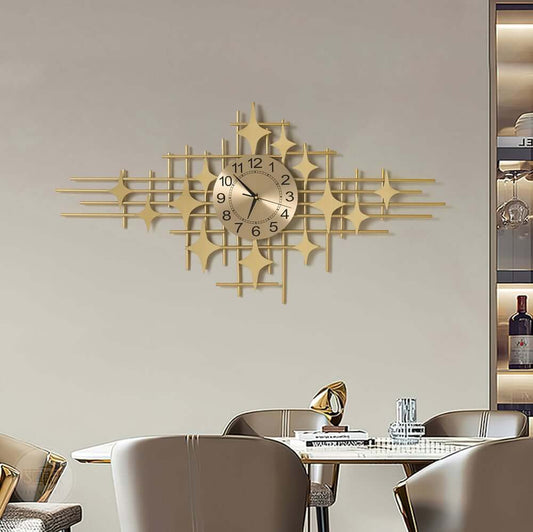 Glam Gold Metal Wall Clock with Quartz Movement and Starburst Design Main Product Image