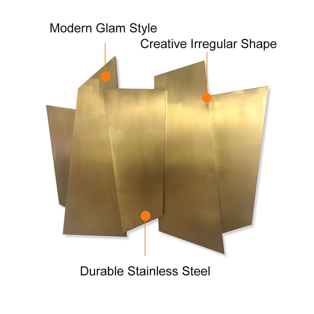 Glam Metal Wall Art in Gold Stainless Steel with Irregular Shape