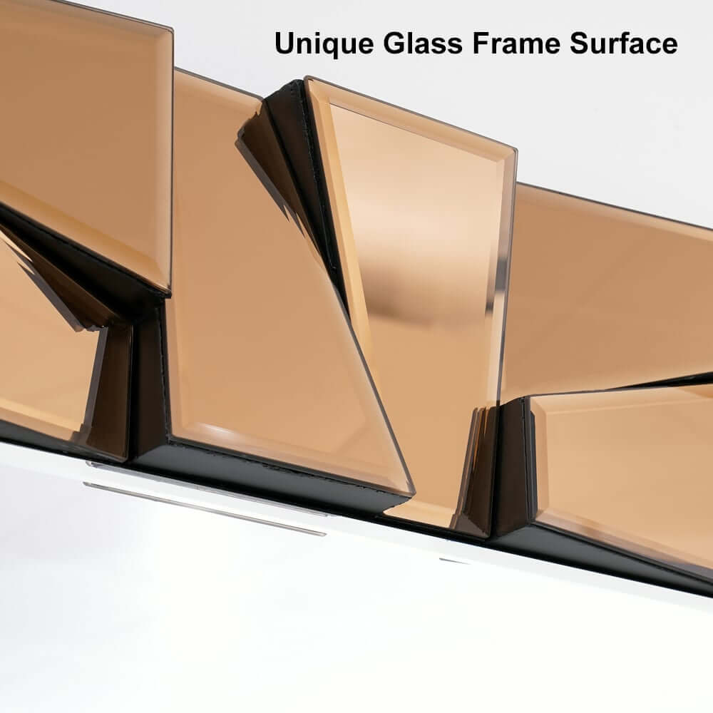 Glam Rectangle Floor Mirror with Glass Frame and Gold Finish