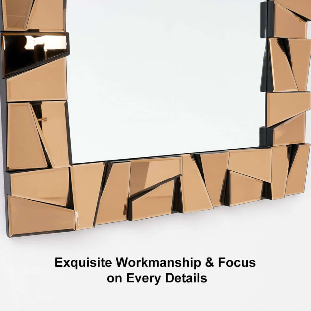 Glam Rectangle Floor Mirror with Glass Frame and Gold Finish