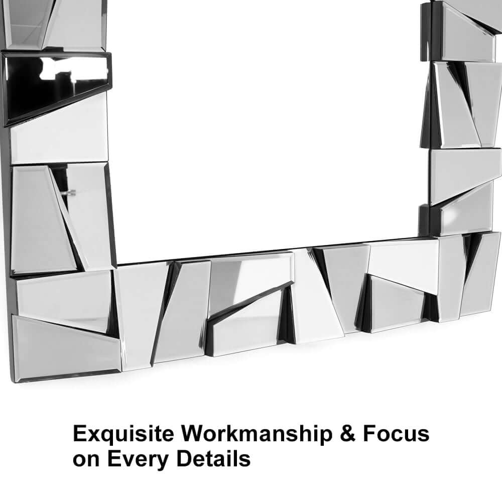 Glam Rectangle Floor Mirror with Glass Frame and Gold Finish