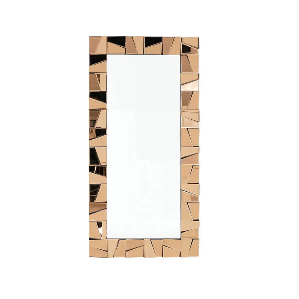 Glam Rectangle Floor Mirror with Glass Frame and Gold Finish