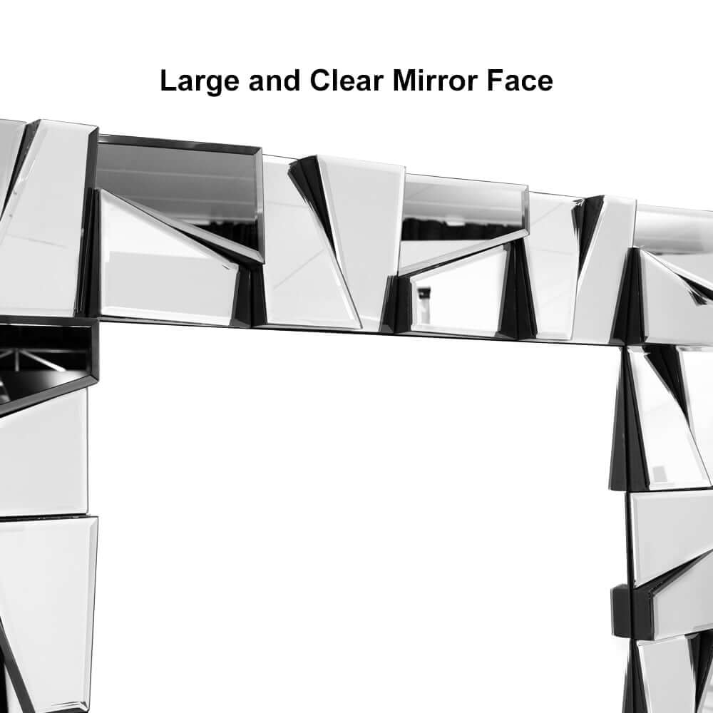 Glam Rectangle Floor Mirror with Glass Frame and Gold Finish