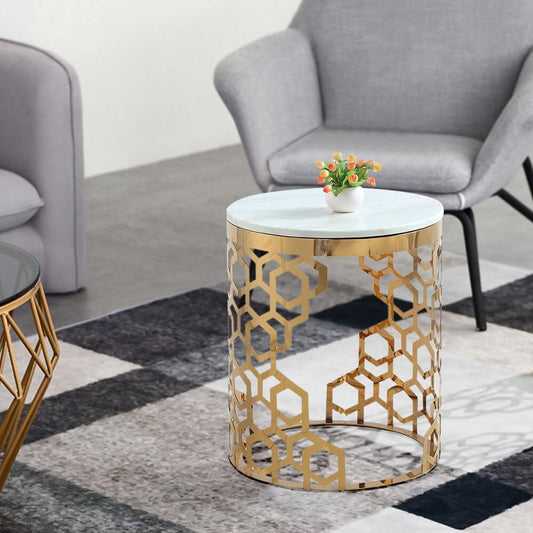 Glam Round End Table With Faux Marble Top Main Product Image
