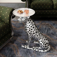 Glam Silver Panther Side Table With Metal Tray Top