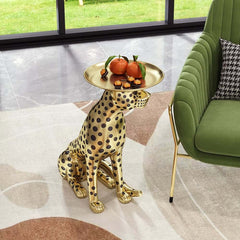 Glam Silver Panther Side Table With Metal Tray Top