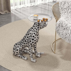 Glam Silver Panther Side Table With Metal Tray Top