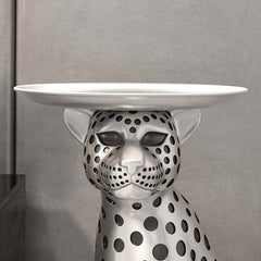 Glam Silver Panther Side Table With Metal Tray Top