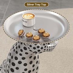 Glam Silver Panther Side Table With Metal Tray Top