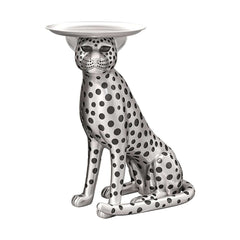 Glam Silver Panther Side Table With Metal Tray Top