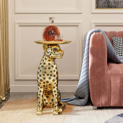 Glam Silver Panther Side Table With Metal Tray Top
