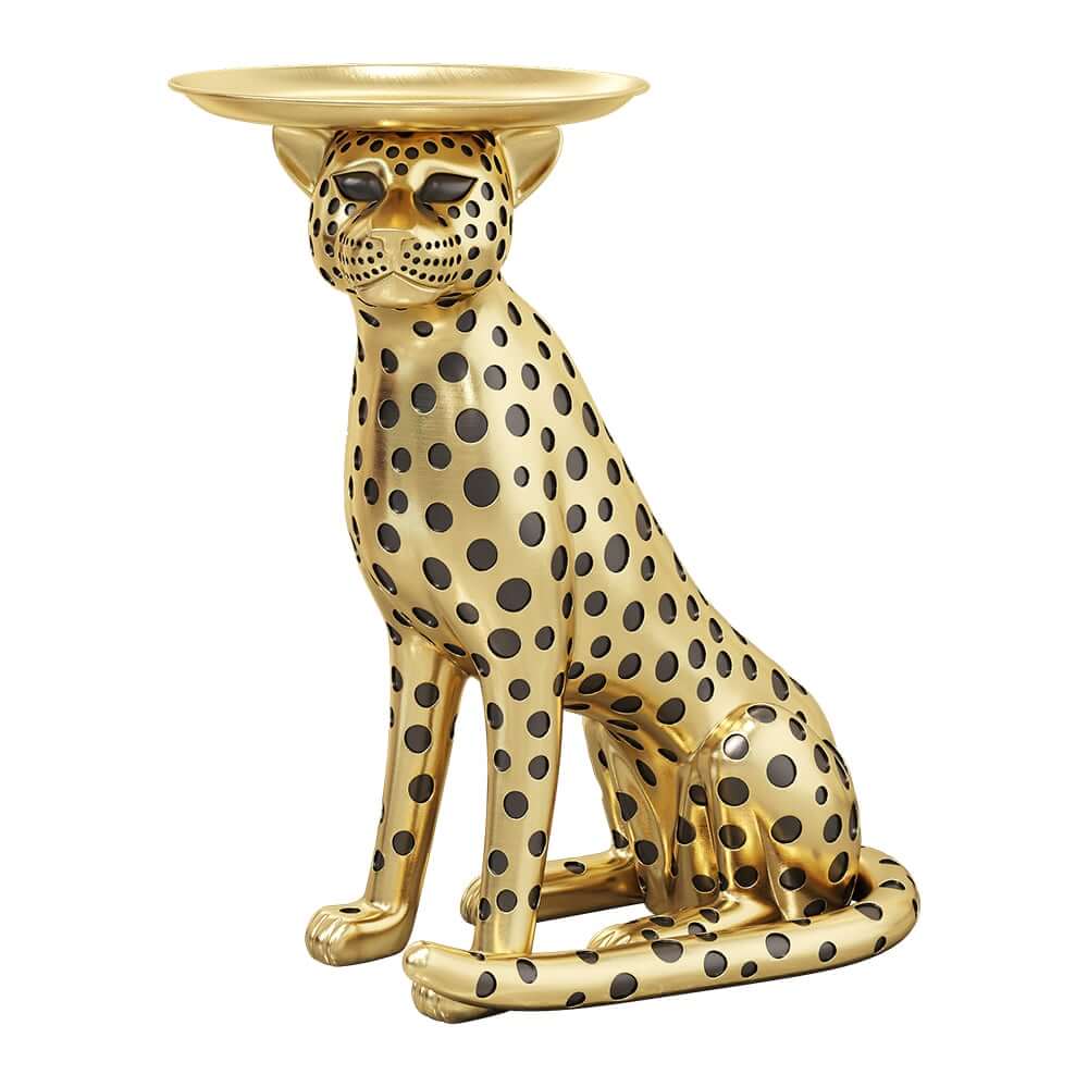 Glam Silver Panther Side Table With Metal Tray Top