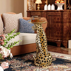 Glam Silver Panther Side Table With Metal Tray Top