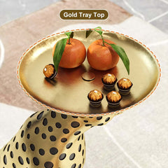 Glam Silver Panther Side Table With Metal Tray Top