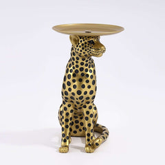 Glam Silver Panther Side Table With Metal Tray Top