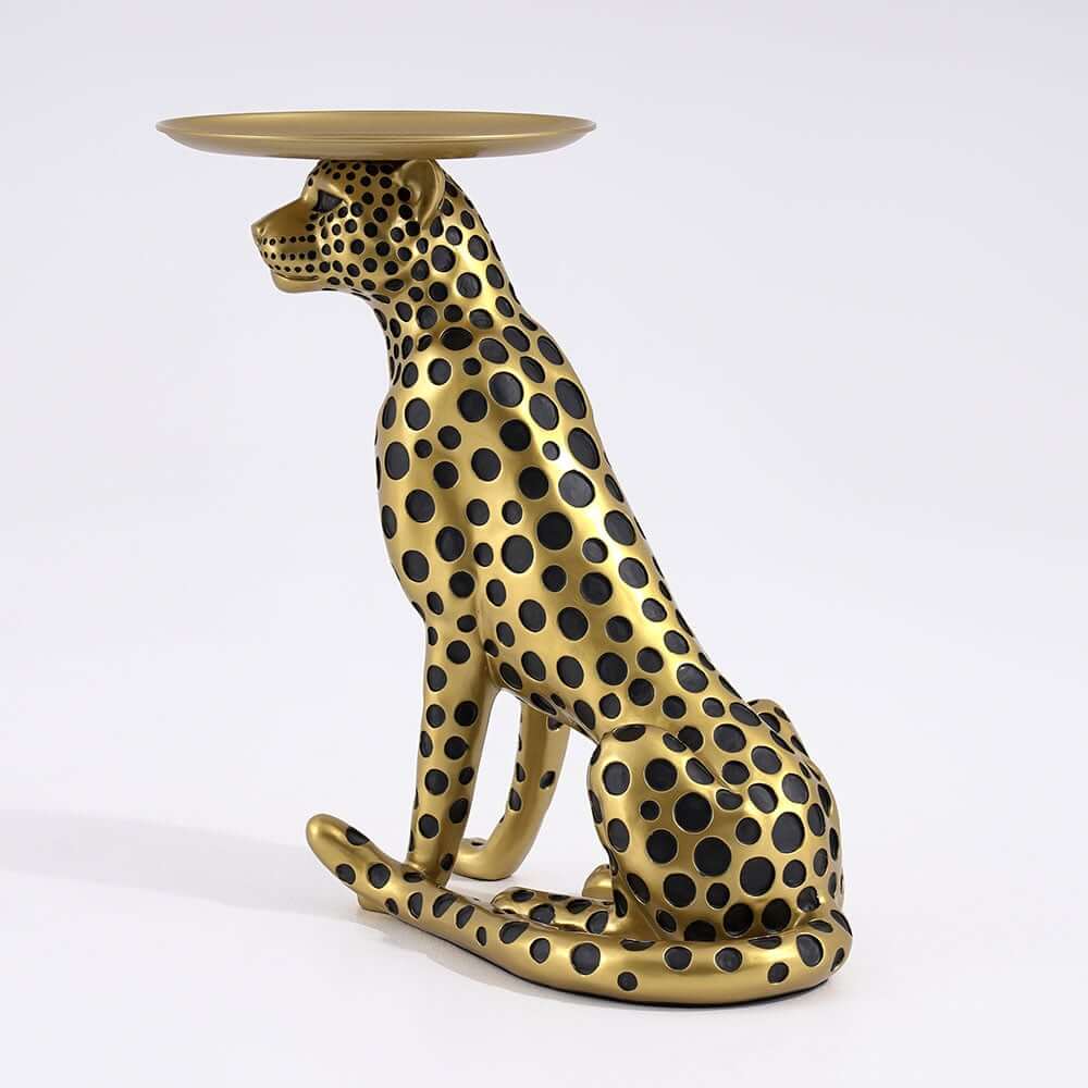 Glam Silver Panther Side Table With Metal Tray Top