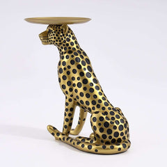 Glam Silver Panther Side Table With Metal Tray Top