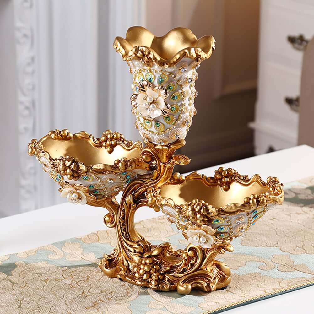 Glam White & Gold Resin Irregular Fruit Bowl - Decorative Centerpiece
