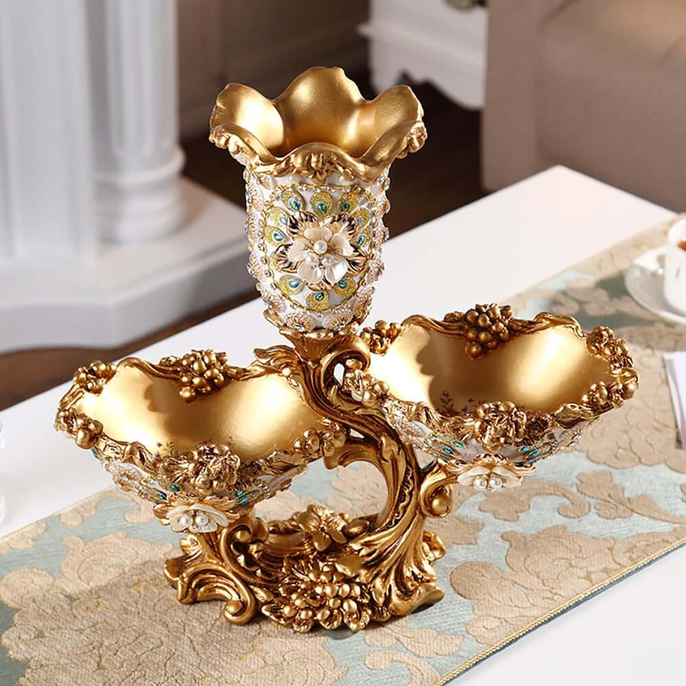 Glam White & Gold Resin Irregular Fruit Bowl - Decorative Centerpiece