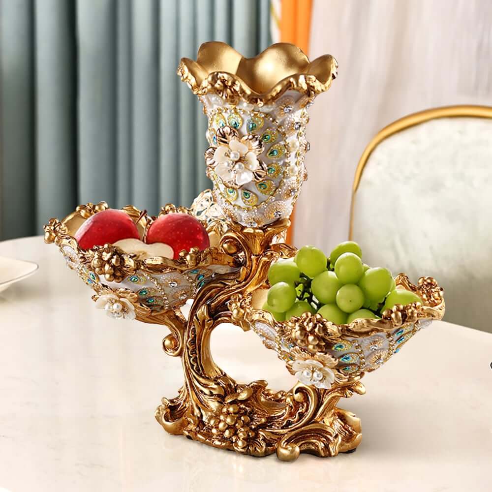 Glam White & Gold Resin Irregular Fruit Bowl - Decorative Centerpiece