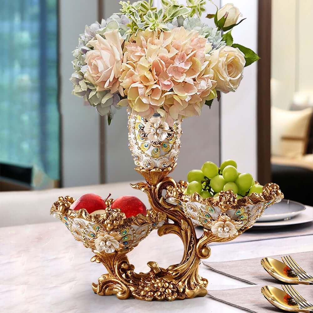 Glam White & Gold Resin Irregular Fruit Bowl - Decorative Centerpiece