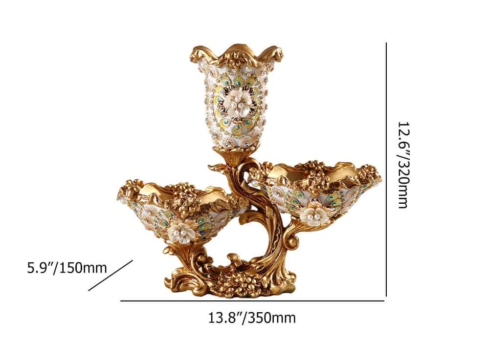 Glam White & Gold Resin Irregular Fruit Bowl - Decorative Centerpiece Dimensions