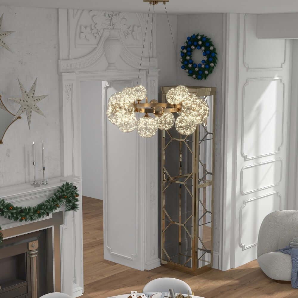 Gold 12-Light Globe Chandelier with Clear Glass Shades - Modern Elegance