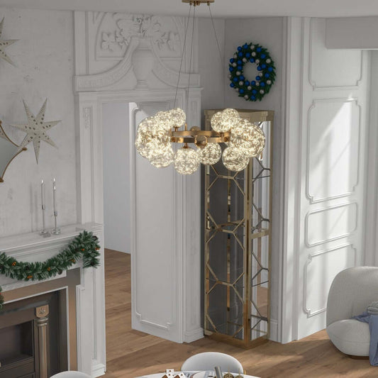 Gold 12-Light Globe Chandelier with Clear Glass Shades - Modern Elegance