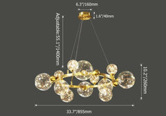Gold 12-Light Globe Chandelier with Clear Glass Shades - Modern Elegance Dimensions