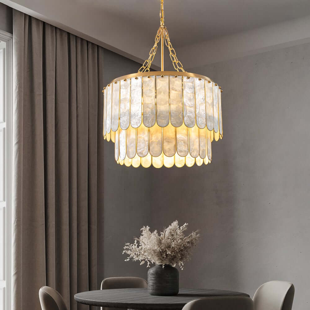 Gold 5-Light Two-Tier Natural Shell Chandelier for Hallway