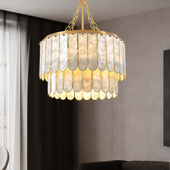 Gold 5-Light Two-Tier Natural Shell Chandelier for Hallway