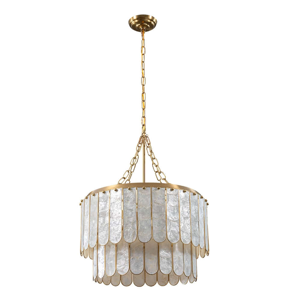 Gold 5-Light Two-Tier Natural Shell Chandelier for Hallway