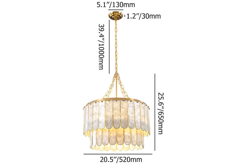 Gold 5-Light Two-Tier Natural Shell Chandelier for Hallway Dimensions