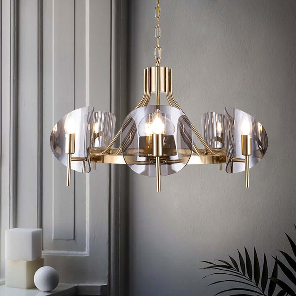 Gold 6-Light Modern Wagon Wheel Chandelier with Adjustable Height Main Product Image