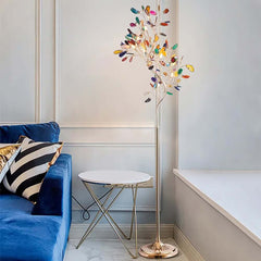 Gold Art Deco 9-Light Floor Lamp with Multicolor Shade