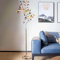 Gold Art Deco 9-Light Floor Lamp with Multicolor Shade