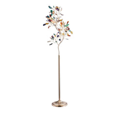 Gold Art Deco 9-Light Floor Lamp with Multicolor Shade